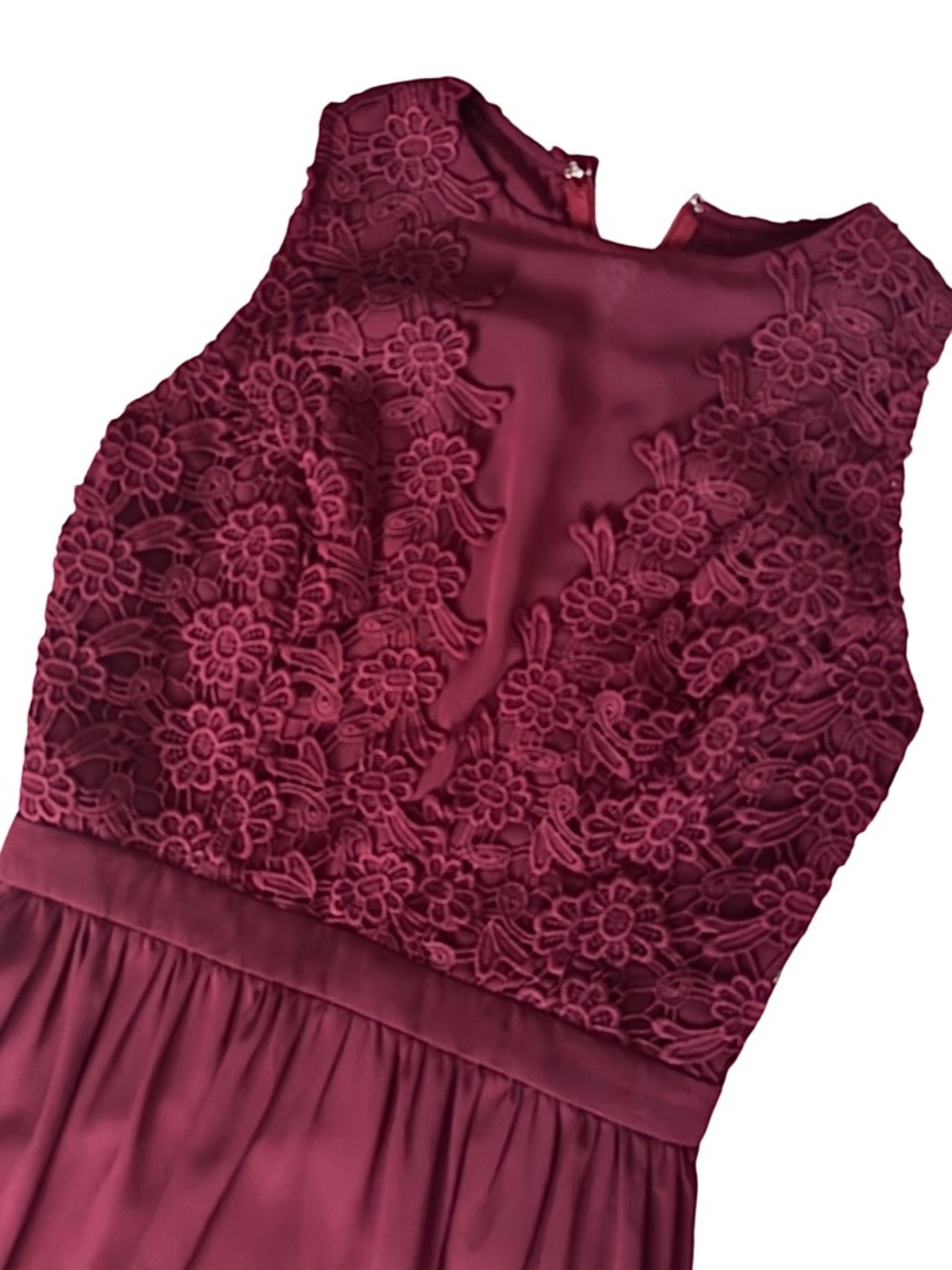 Chi Chi London - Tiffy - Plunge Illusion Lace Chiffon Gown - Burgundy - Size 4 - Picture 3 of 12